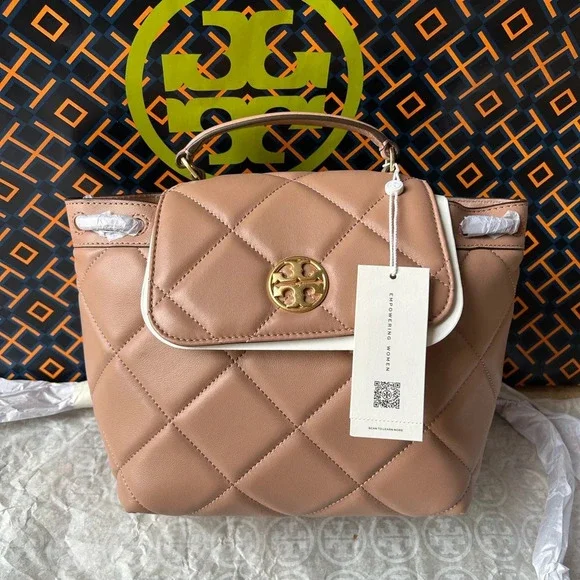 Tory Burch Willa Soft Quilt Backpack Roasted Almond Gold - Picture 1 of 10